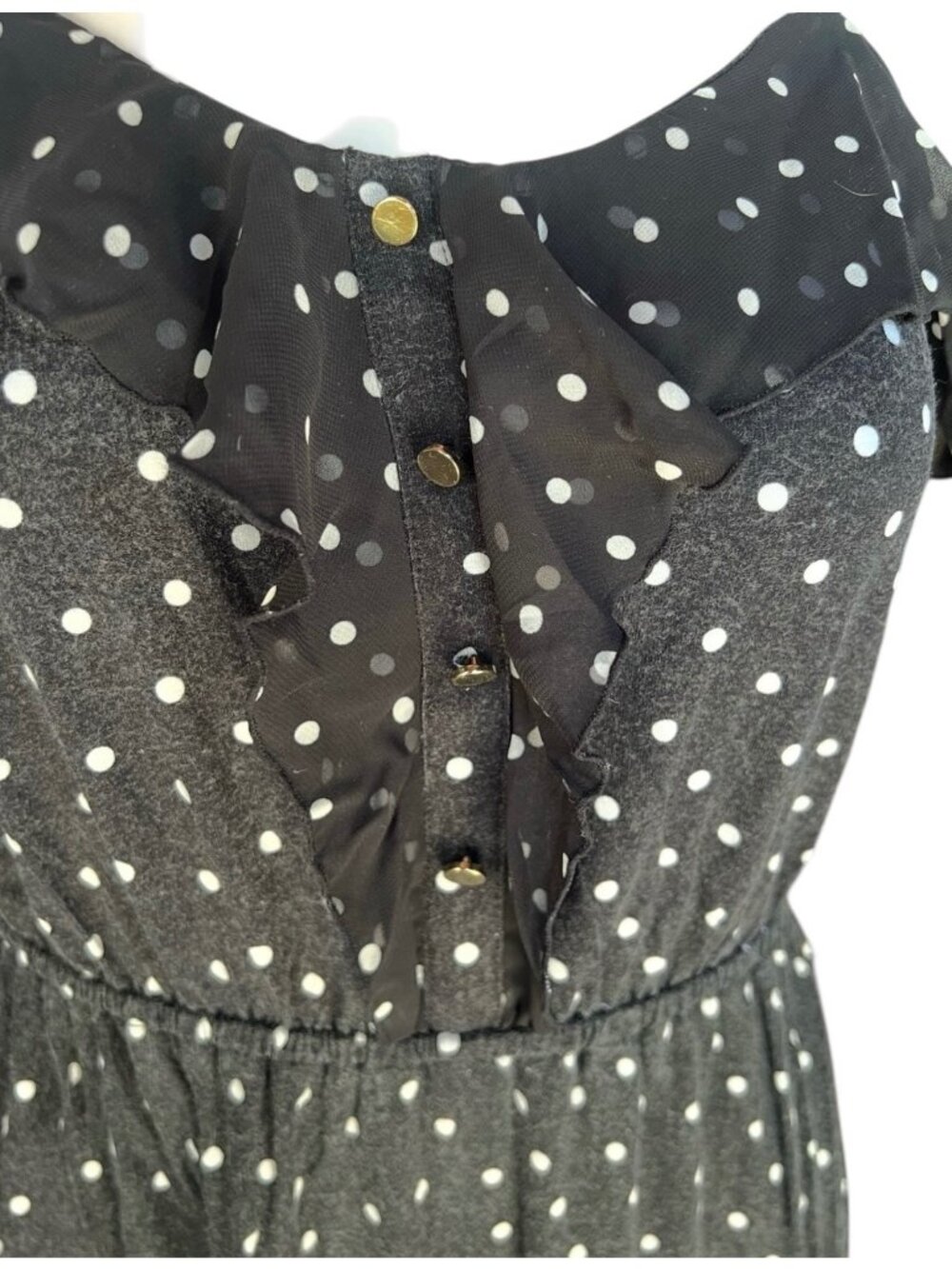 Elle Womens Dress Size M B&W Polka Dot Ruffle Sleeveless Adj. Straps Stripes - Picture 10 of 10